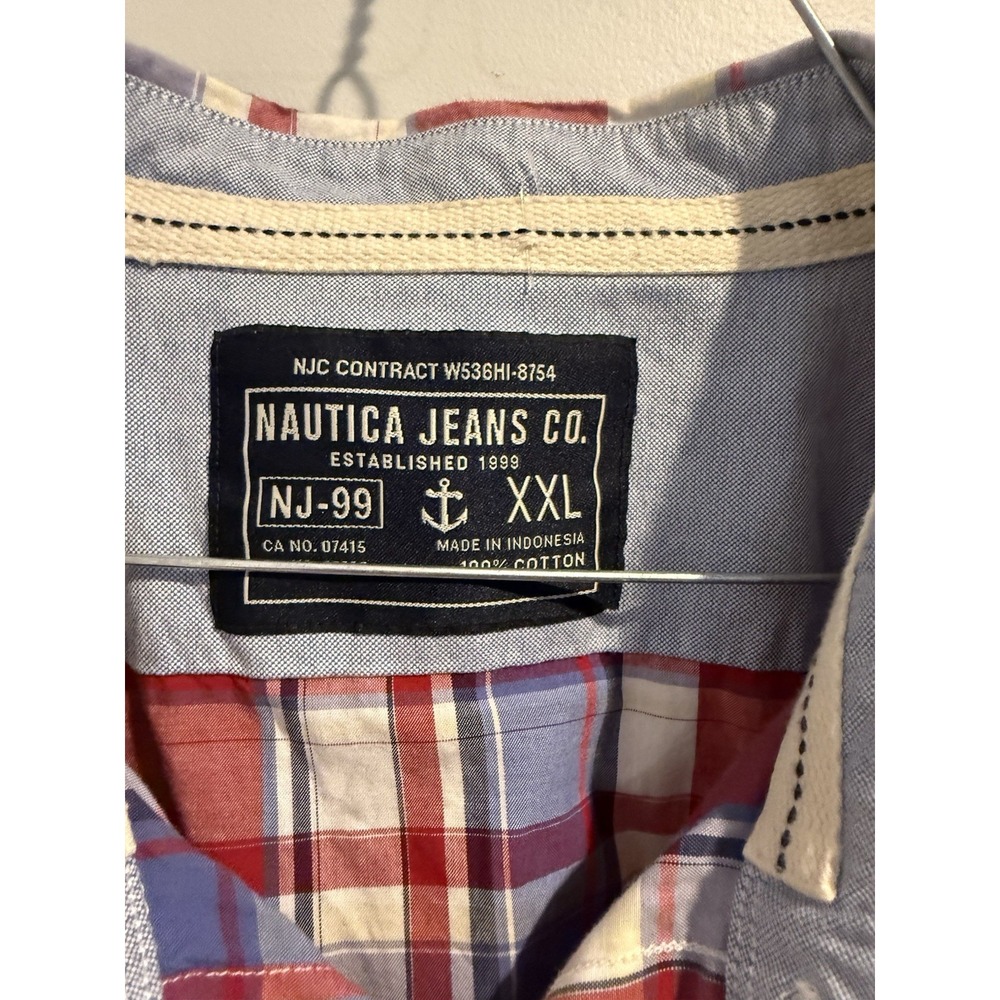 Nautica Mens Short Sleeve 100% Cotton Button Down Shirt Red Plaid XXL - Picture 2 of 5